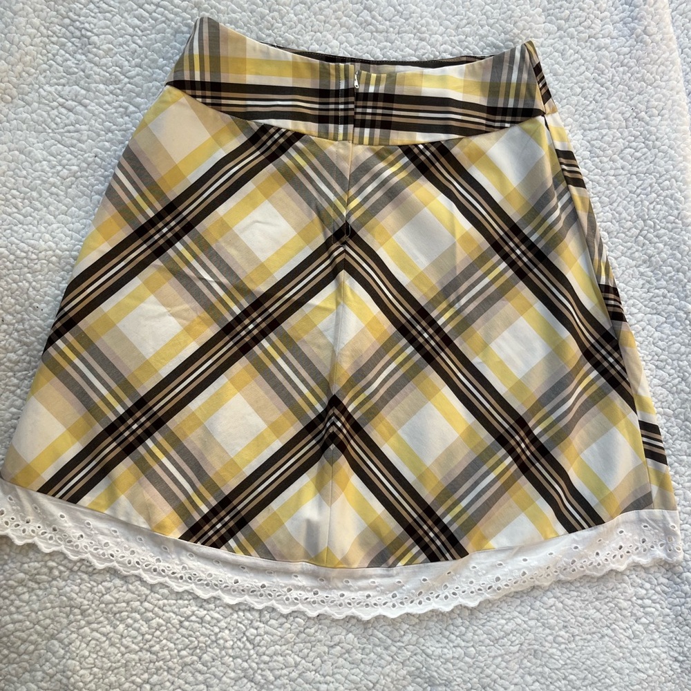 My Michelle Tan and Cream Mini Skirt Asymmetrical A-line